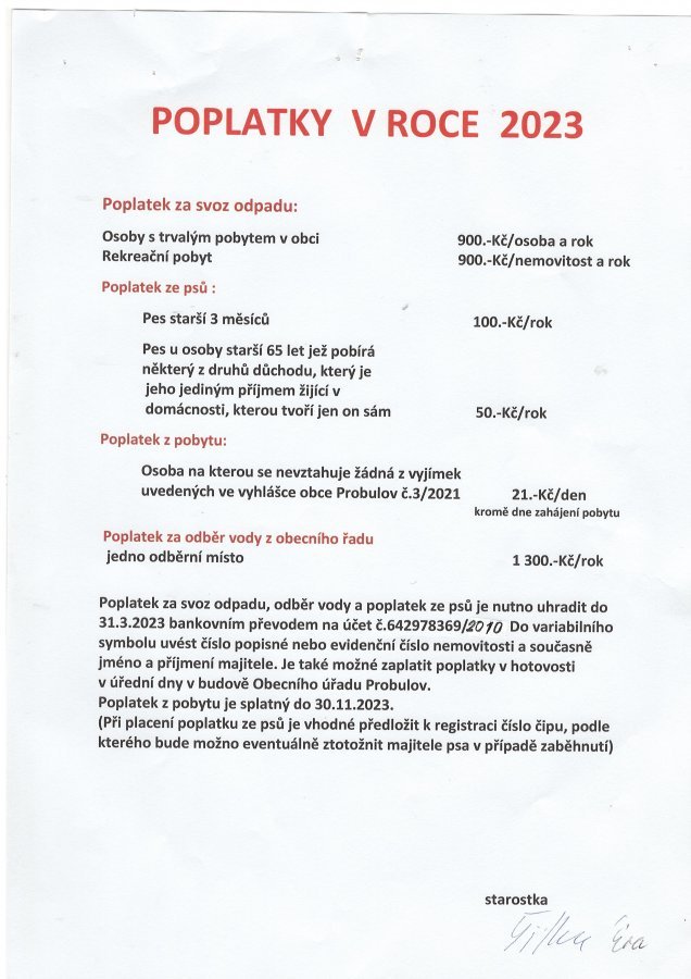 Poplatky v roce 2023