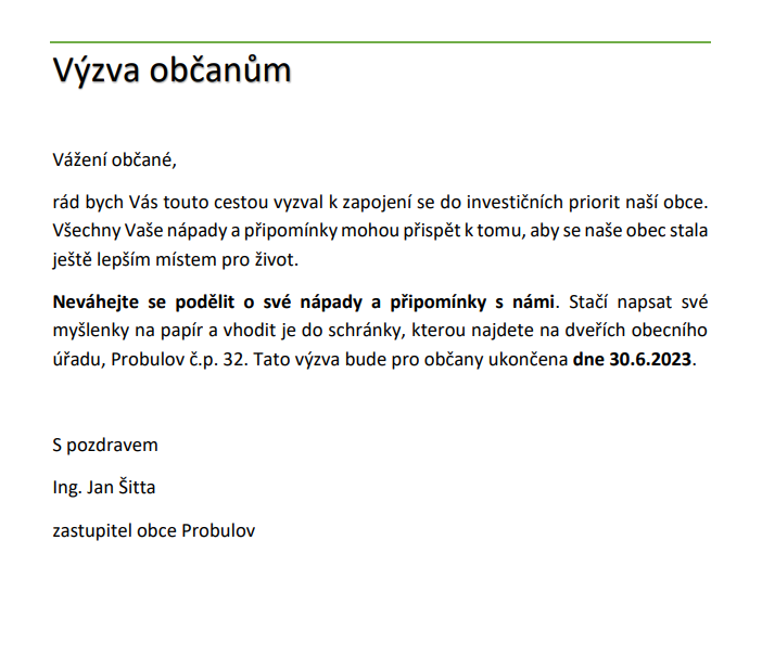 Výzva pro občany
